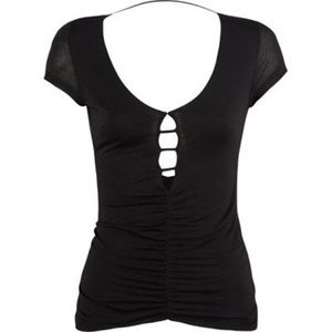 AnM Plunge Knit Shirred Peephole Top Sz M NWT